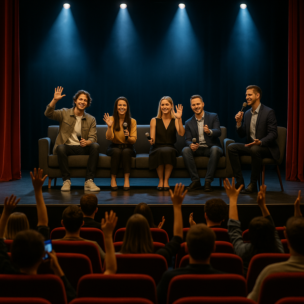 Panel de invitados en el Majestic conversando frente al público