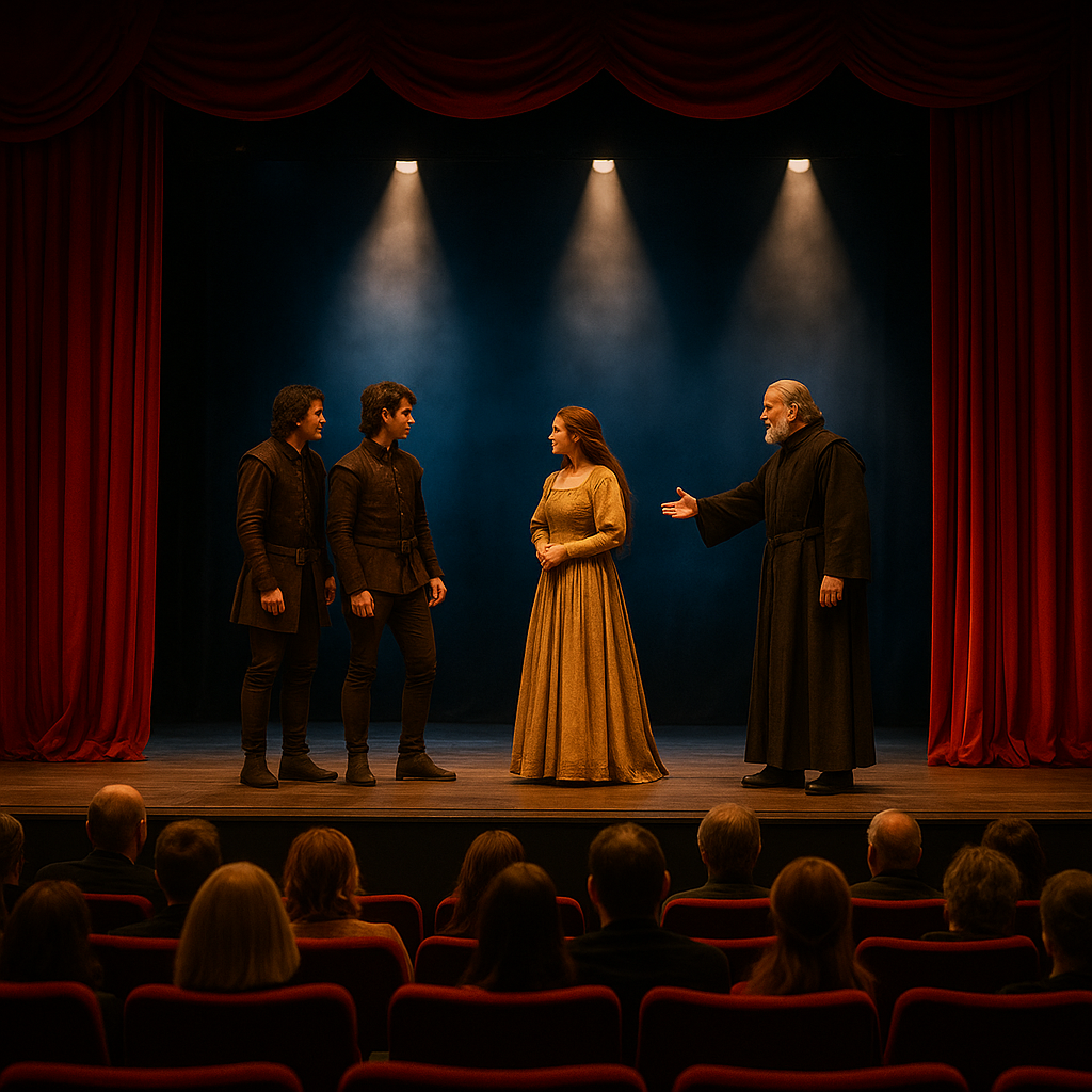 Obra de teatro en el escenario del Majestic con actores frente al público